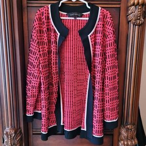 Ming Wang Pink and Black Pattern Cardigan Sweater Sz S